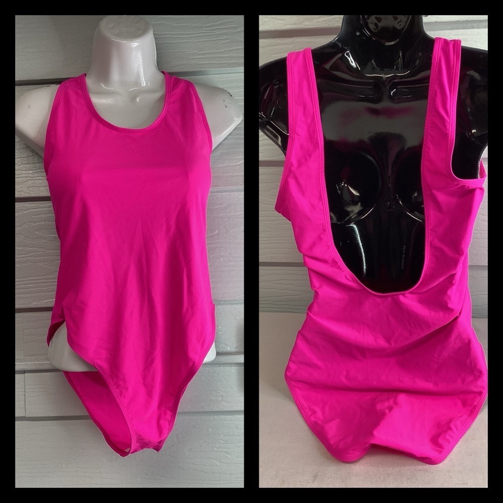 Hot pink one piece swimsuit. - Picture 3 of 4